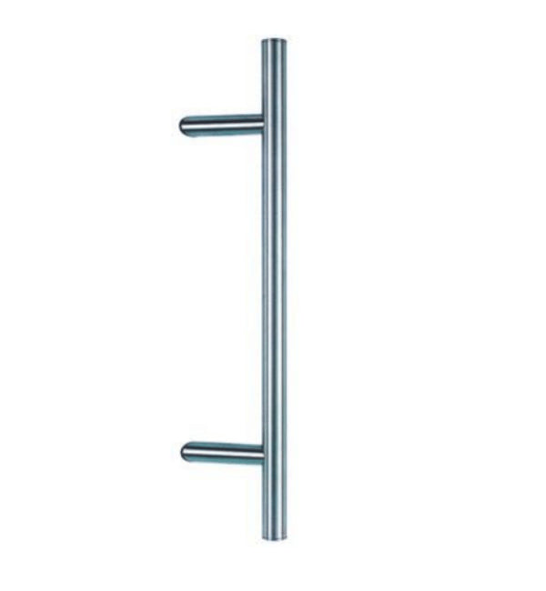 Metal door handle on a white background